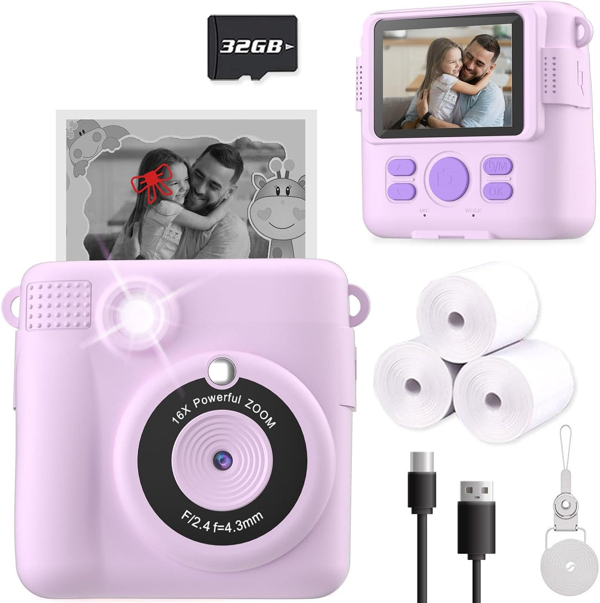 ESOXOFFORE Instant Print Camera for Kids, 32GB SD Card, 3-12 Years