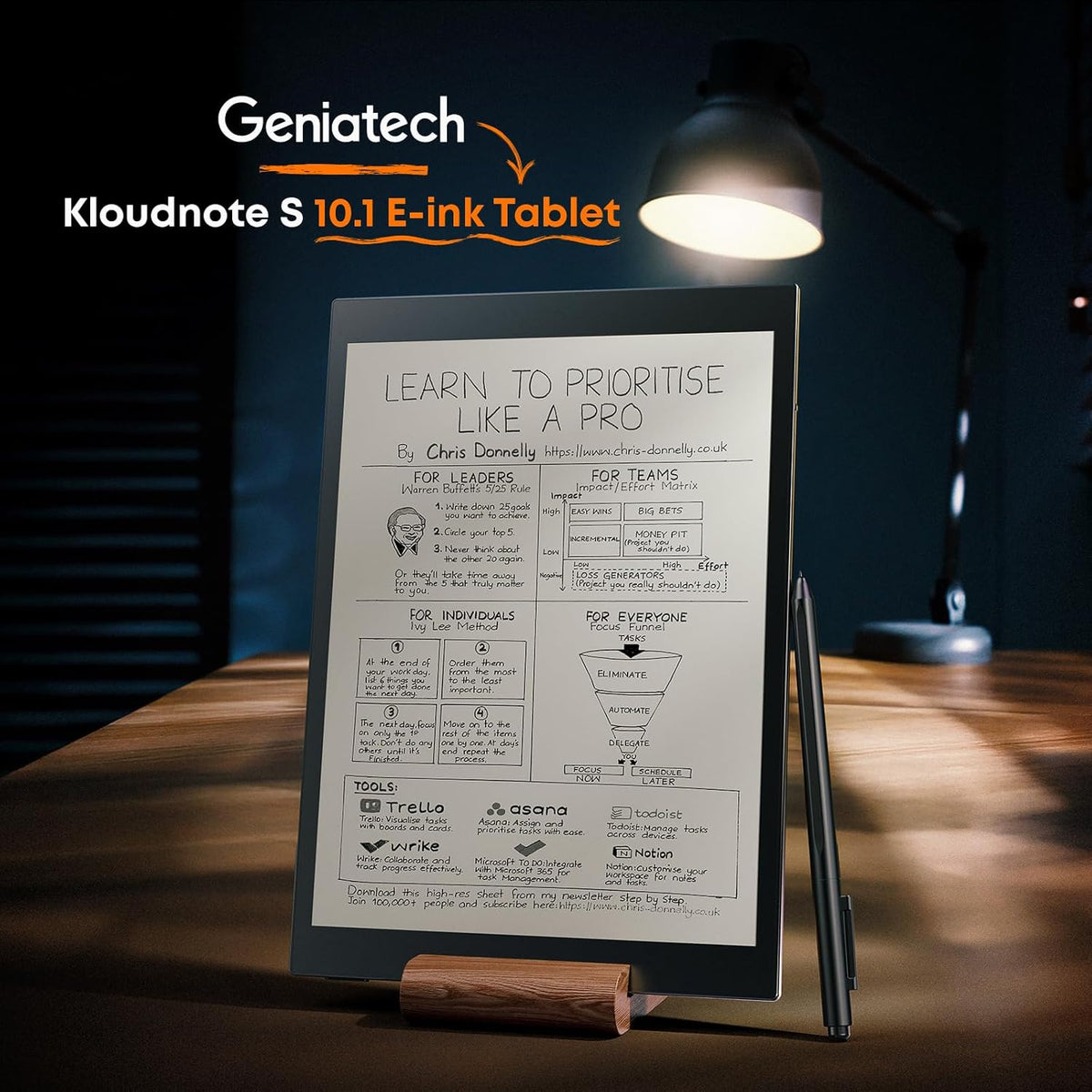 Kloudnote S 10.1" E-Ink Notepad, ePaper Tablet for Note Taking and eBook Reading, 200dpi Notebook eReader Device with Stylus, Android OS - Black