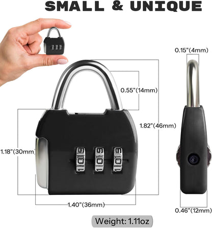 Small Combination Luggage Locks, 3 Digit Combination Padlock, Travel Lock with Code, Small Combo Lock for Locker, Suitcase, Zipper, Tool Box, Backpack, Bag (Black+Silver, 2-Pack)