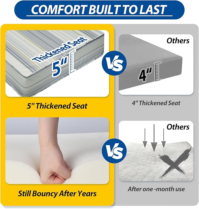 AAAAAcessories Outdoor Seat Cushions for Chairs, Fade-Resistant, Waterproof Patio Furniture Replacement Cushions, 23.5" x 25.5" x 5" + 23.5" x 19", Ash Blue Harbor Stripe