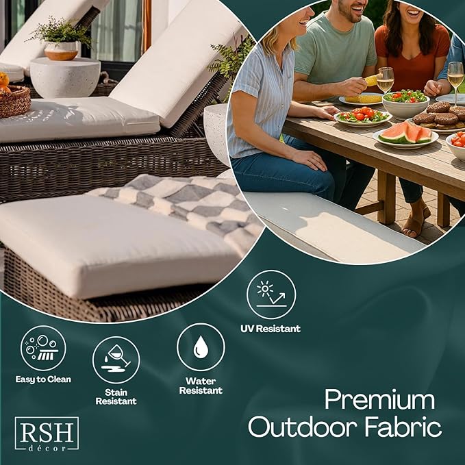 RSH DECOR: 3-Piece Tufted Wicker Cushion Set -41”x19 & 19"x19" Outdoor Wicker Loveseat Cushions & U-Shape Chair Cushions for Patio Furniture - All-Weather Spun Fabric (Carena Ebony) - Made in USA