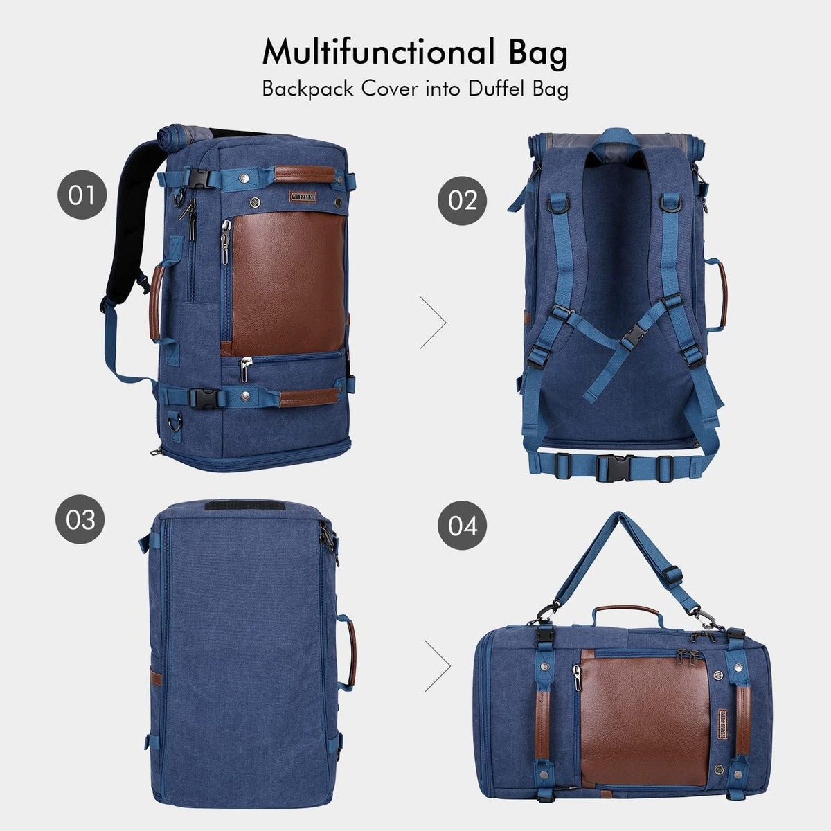 WITZMAN Travel Backpack for Men Women Carry on Luggage Backpack Canvas Rucksack Duffel bag with Shoe Compartment（A2021 big size Blue）