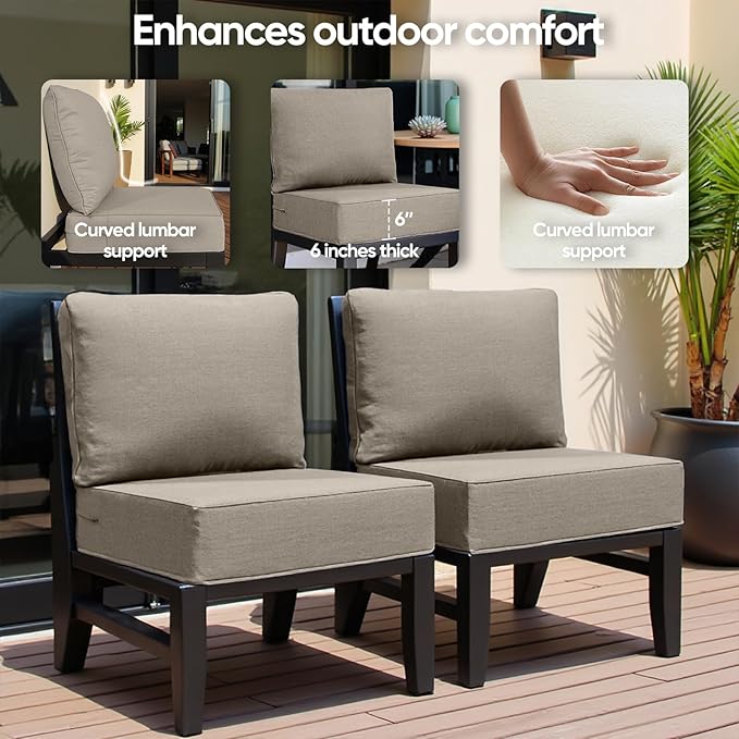 6" Thick Outdoor Cushion, 24*24*6" Patio Furniture Cushions with Waterproof Patio Furniture Cushions with Removable Cover, 28D High Density Patio Cushion for Outdoor Furniture, Gray-4pcs