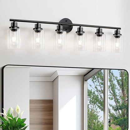 Guliaofo 6-Light E26 Black Bathroom Vanity Lights, Modern Bathroom Light