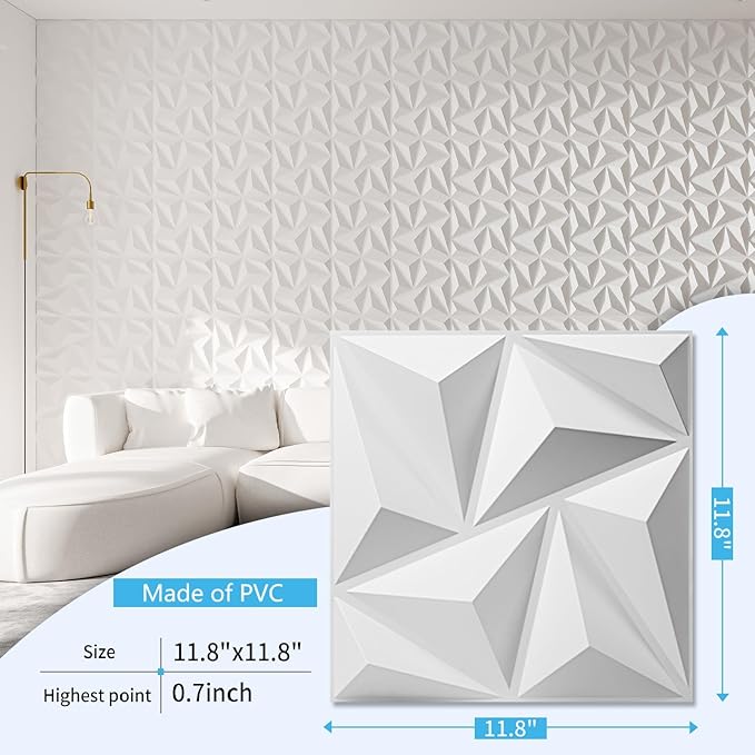 Art3d 3D Wall Panels 100 Pack, 11.8" x 11.8" PVC Wall Panels