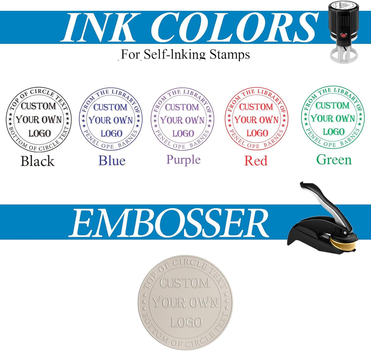 Custom Logo Embosser | Personalized Book Embosser | Self Ink Rubber Stamp from The Library of | Customizable Stamp (Upload Logo 7)