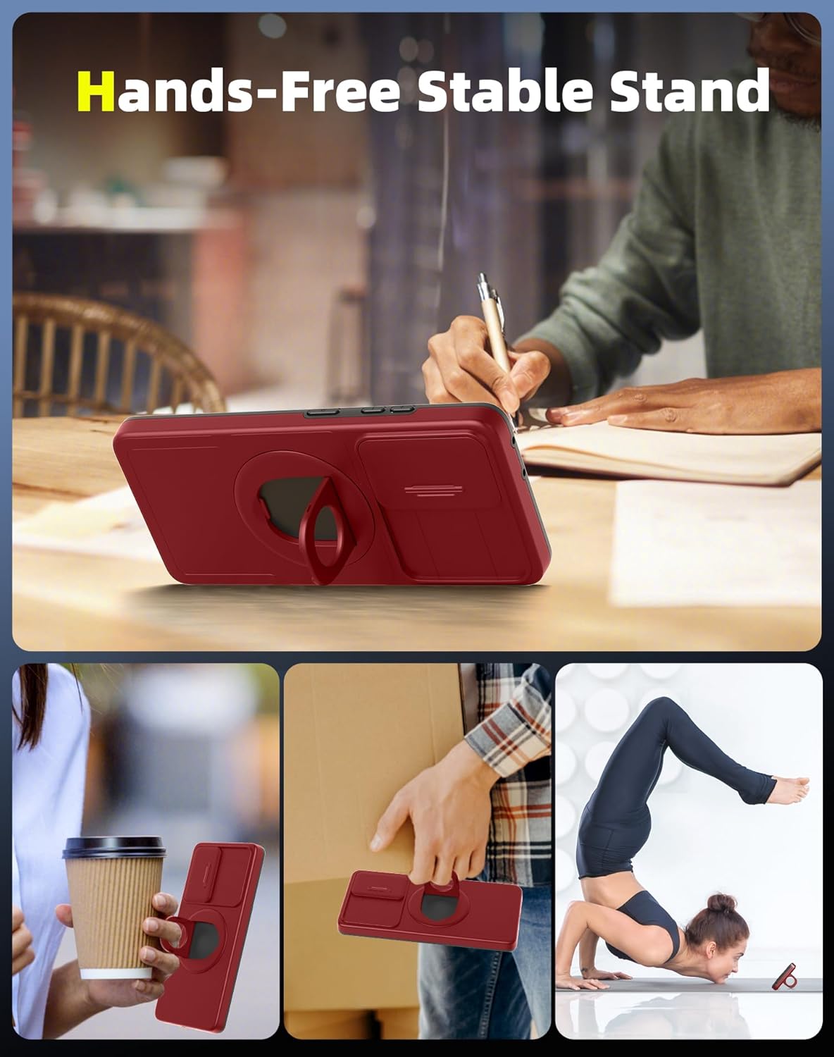 for Samsung Galaxy s21 FE Case Magnetic Compatible with MagSafe Wireless Charging,with 2 Screen Protectors,Built-in Stand Ring+Camera Cover Anti-Scratch Shockproof Heavy Duty Protection Red
