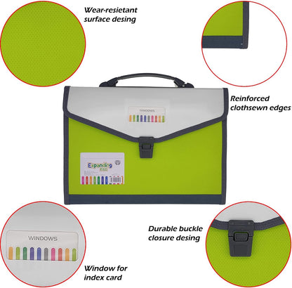 Expanding Accordion File Folder with Labels, 13 Pocket Document Organizer, Letter A4 Size, 1 Pack
