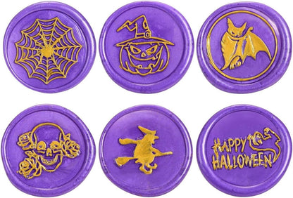Yoption 6 Pcs Wax Seal Stamp Set, Halloween Sealing Wax Stamps Kit, Wooden Handle with Brass Head for Halloween Invitation Gift Cards