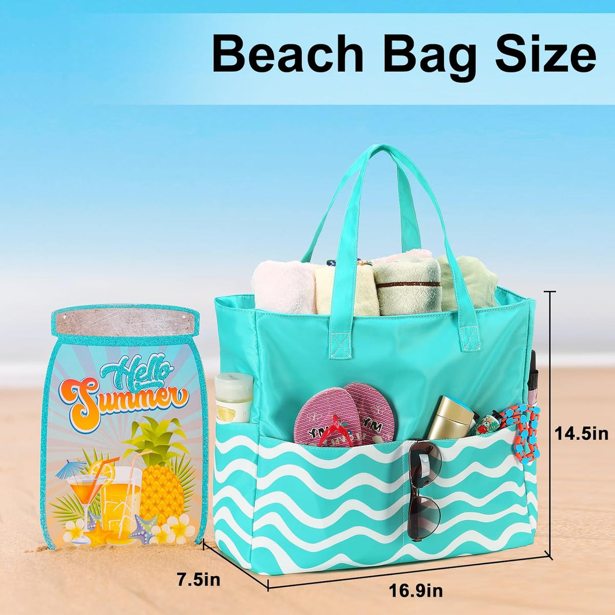 LEDAOU Beach Bag Waterproof Sandproof Women Tote Bag Pool Bag with Zipper for Gym Grocery Travel with Wet Pocket