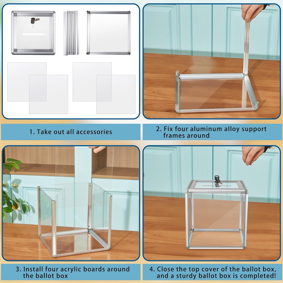 2 Pcs 6 x 6 x 6 in Acrylic Donation Raffle Box with Slot & Lock, Large Clear Ballot Offering Suggestion Ticket Container for Fundraising Drawing Tip Jar Voting (Clear)
