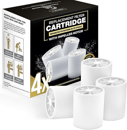 AquaHomeGroup 20-Stage Premium Shower Filter Replacement Cartridge with Spin Propeller 4-Pack (No Housing) - Water Filter Refill Compatible with Any Shower Filter of Similar Design 15 and 20 Stages