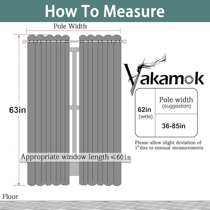 Yakamok 63 Inch Long Blackout Curtains Room Darkening Thermal Insulated with Grommet Window Curtain for Bedroom, 62Wx63L inch, Sage Green, 2 Panels