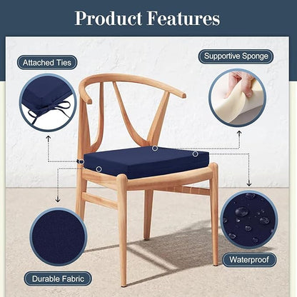 Cozyide Outdoor Chair Cushions, Waterproof Patio Seat Cushions with Adjustable Straps, Square Corner Patio Chair Cushions for Garden, Navy, 18.5x16x3 Inch (Pack of 4)