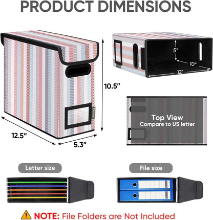 BALEINE File Organizer Box with Lid, Collapsible File Folder Organizer with Plastic Slide, Hanging File Folder Box for Office Document Storage (1 Pack, Color Stripe, S)
