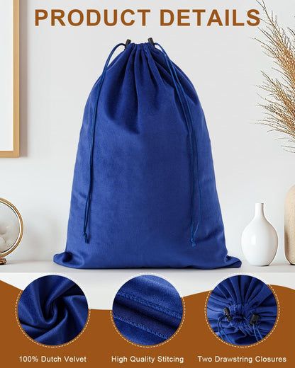FantasyLife Shoe Bags for Travel, 4 PCS Washable Dust Bags for Storage & Packing, Flannel Shoe Pouch with Drawstring Closure for Purses, Handbags, Shoes & Toys (Palace Blue)