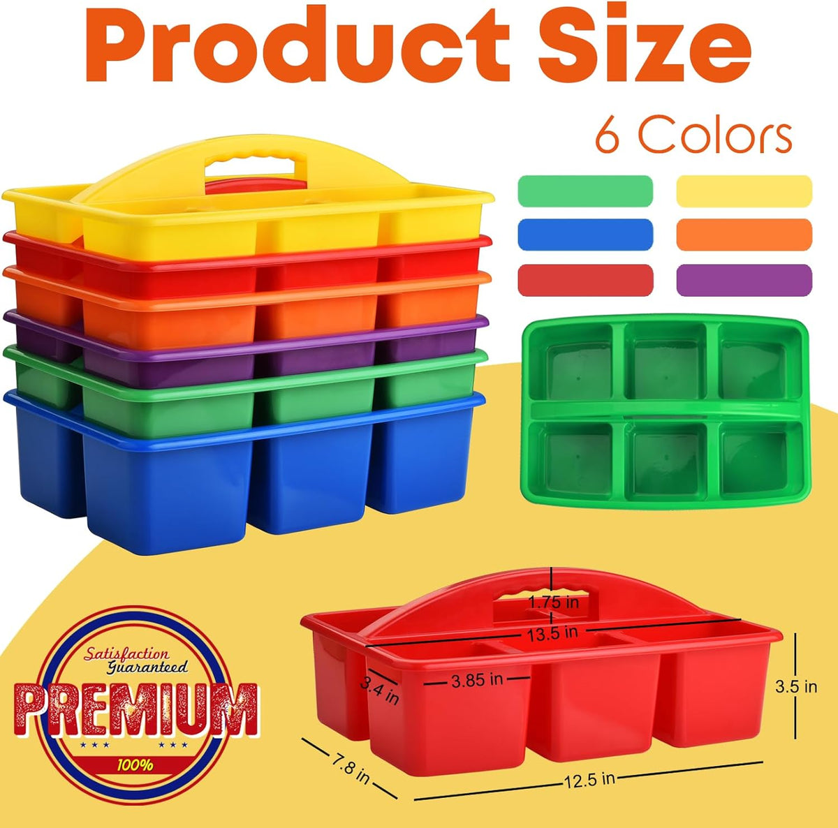 ALINK Plastic Classroom Caddy with 6 Compartments, 6-Pack Teacher Supply Storage Caddy Organizer for Classroom Supply, Office, Table, Desk, Craft Art, Pencil, Crayon, Marker - Assorted Colors