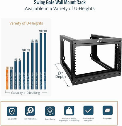 Tecmojo 6U Wall Mount Server Rack, Open Frame Network Rack