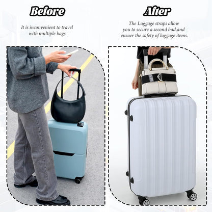 2-in-1 Luggage Straps for Suitcases for Add a Bag, Adjustable Travel Luggage Belt Strap with Alloy Buckle Elastic Belts for Carry On Bag