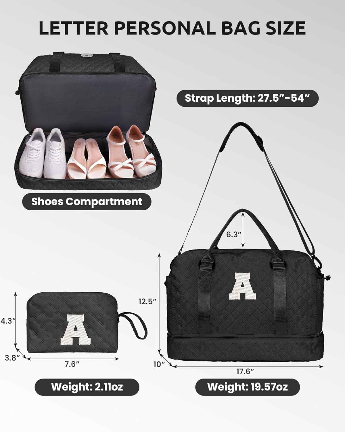 Customized Gifts for Women, Gifts for Mom-Duffle Bag with Shoe Compartment, Personalized Weekender Bag, Monogram Overnight Bags, Travel Bag with Makeup Bag, Birthday Gift for Her (Letter O)