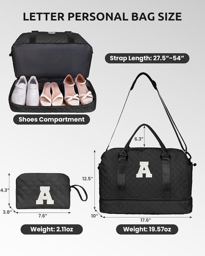 Customized Gifts for Women, Gifts for Mom-Duffle Bag with Shoe Compartment, Personalized Weekender Bag, Monogram Overnight Bags, Travel Bag with Makeup Bag, Birthday Gift for Her (Letter O)