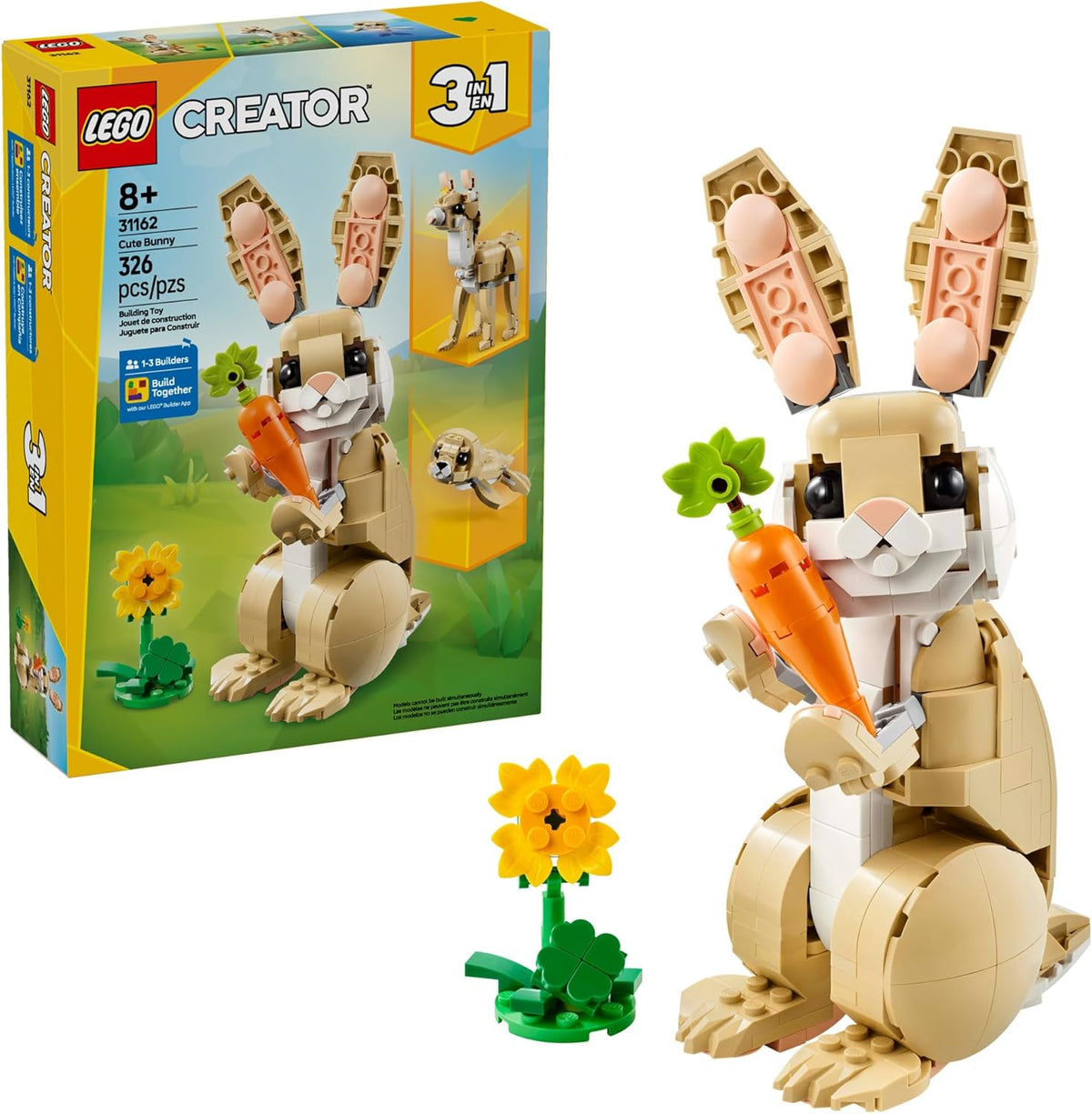 LEGO Creator 3 in 1 Cute Bunny Toy Building Set, 326-piece, 8+, 31162