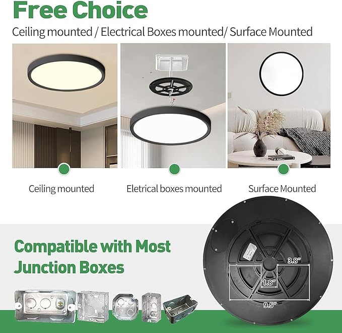 6PK 15.8 Inch LED Flush Mount Ceiling Light Black, 3000K/4000K/6000K CCT