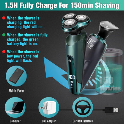 Electric Razor for Men,Mens Razors for Shaving face,LED Display Rechargeable Blades Electric Shavers for Men,Waterproof Wet Dry Cordless Razor