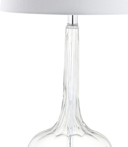 JONATHAN Y 28.5" Clear Glass Teardrop LED Table Lamp Set of 2 for Living Room Bedroom Nightstand, White Linen Shade Modern Transitional Bedside Desk Lamp (JYL1079C-SET2)