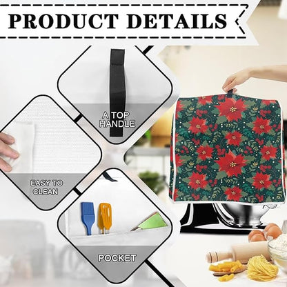 Christmas Stand Mixer Cover Dust Protective Poinsettia Stand Mixer Covers For Kitchen Aid 4.5-5 Quart Mixers Dustproof Cloth Cover for Small Appliance Protector Christmas Decoration