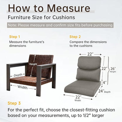Belord Luxury 4" Thick Smile Outdoor Cushion Set - 22 x24 Inch 28D Sponge Filling Fade-Resistant Chair Cushions, Spill Proof Removable Patio Furniture Replacement Cushion for Sofa Bench - Grey