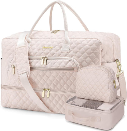Large Women's Travel Duffle, Weekender with Shoe Compartment, Carry On Overnight Bag, Gym Duffel with Wet Pocket, Hospital Bags for Labor and Delivery 3 PCS Set