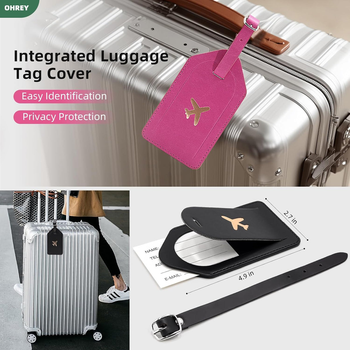 2 Pack Passport Holder for Travel with Slot for AirTag & Luggage Tag Cover, RFID Blocking Passport Holder for Women & Men | PU Leather Passport Cover with Pocket, Black & Pink