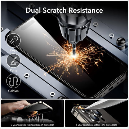 ESR 3+1 Pack for iPhone 15 Pro Screen Protector, [9H Hardness] [Military Grade Shatterproof] Full Coverage Ultra-tough Tempered Glass Film with Easy Installation Frame, 1 Set of Camera Lens Protector