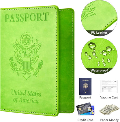 BB-green Passport and Vaccine Card Holder Combo with Vaccine Card Slot, Wallet, Cover for Women and Men