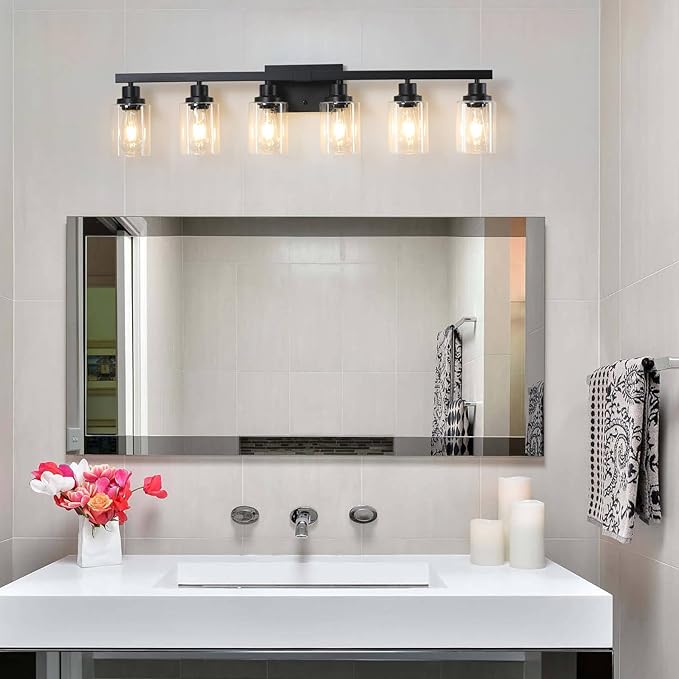 DIKAIDA 6-Light Black Vanity Lights 38'' Modern Bathroom Vanity Lighting