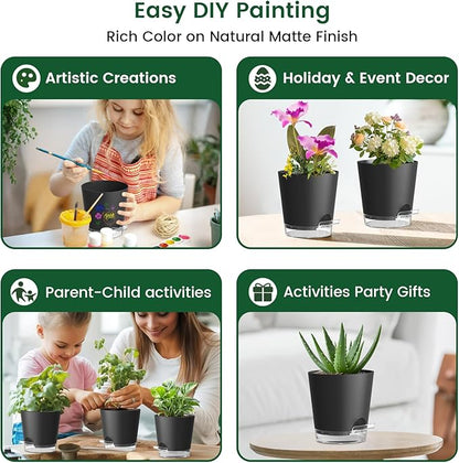5 inch Self Watering Flower Pots for Indoor Plants, 5 Pack Small Plant Pots with Drainage Holes & Clear Reservoir for Visible Water Level, Plastic Wicking Planter Pots for House Plants, Black