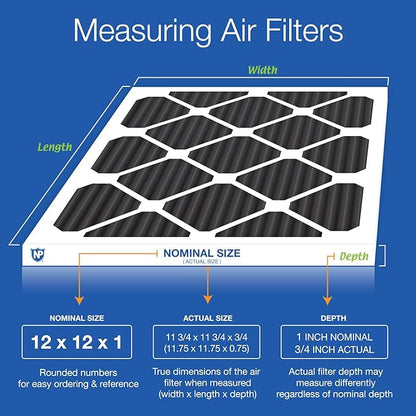 Nordic Pure 12x12x1 (Actual Size: 11 3/4 x 11 3/4 x 3/4) Pure Carbon Pleated Odor Reduction Furnace Air Filters 6 Pack