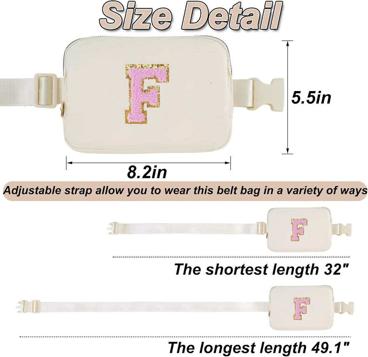 Personalized Belt Bag for Women Girls - Fashion Mini Waist Packs with Adjustable Strap - Trendy Travel Fanny Pack Crossbody Bags with Initial Letter - Teen Gifts | Cream,F
