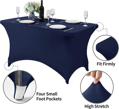 2Pack Spandex Table Cover for 4FT or 6ft or 9ft Table Universal Fitted Stretch Tablecloth for Party, Banquet, Wedding and Events-Navy