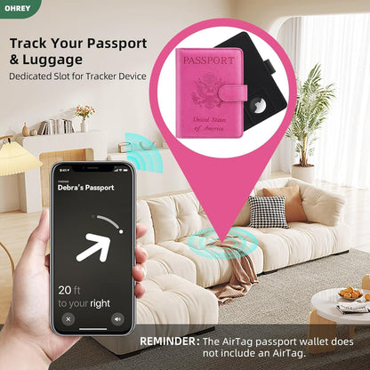 2 Pack Passport Holder for Travel with Slot for AirTag & Luggage Tag Cover, RFID Blocking Passport Holder for Women & Men | PU Leather Passport Cover with Pocket, Black & Pink
