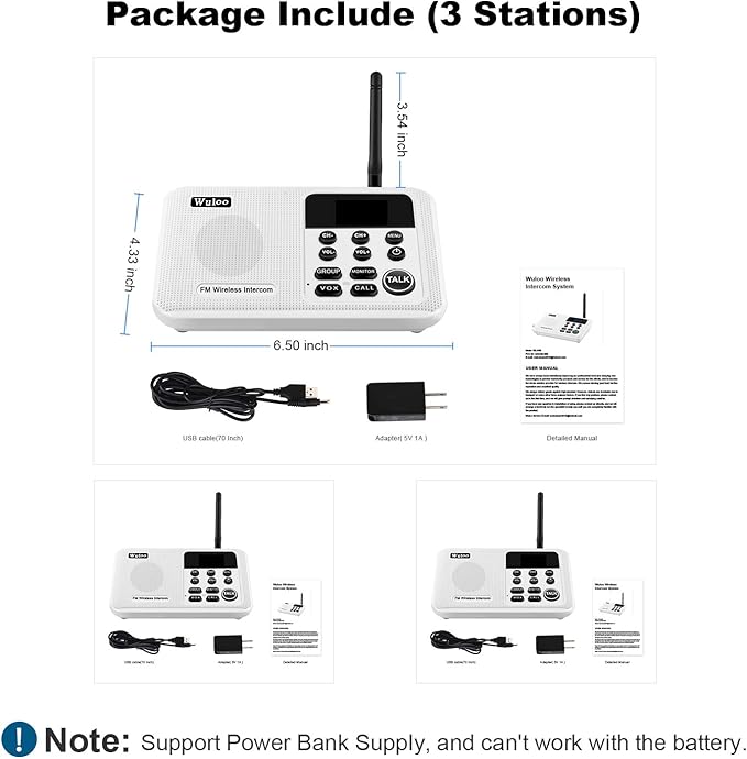 Wuloo Intercoms Wireless for Home 1 Mile Range 22 Channel 100 Digital Code