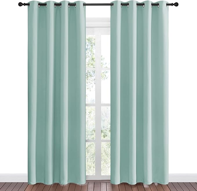 NICETOWN Aqua Blue Blackout Curtains 86" Long for Office, Dining Room, Guest Room, Sound Reducing Heat and Cold Block Curtain Panels for Modern Room Decorative (55" Wide by 86" Long, 2 Pieces)