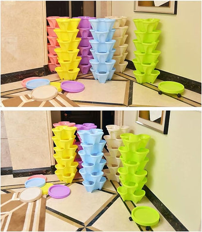 Tier Stacking Flower Pot Tower, Stackable Garden Vertical Planter Set, for Growing Strawberries, Herbs, Vegetables, Flowers, Indoor/Outdoor Porch Decor,Terracotta