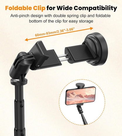 TONEOF 66" Automatic Tripod,Auto-Open Phone Tripod Stand with Magnetic Rechargable Remote,Selfie Stick Tripod 360° Vertical & Horizontal Rotatable,Stable Travel Tripod for iPhone/Android(Black)