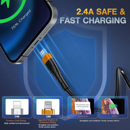 OIITH MFi Certified Short for iPhone Charger Cable 3 Pack 1 Ft, 12 inch for Lightning Charging Cord, Fast 2.4A for iPhone Data Cord Compatible with iPhone12/11/XS/Max/XR/X/8/8P/7P/6/iPad - Orange