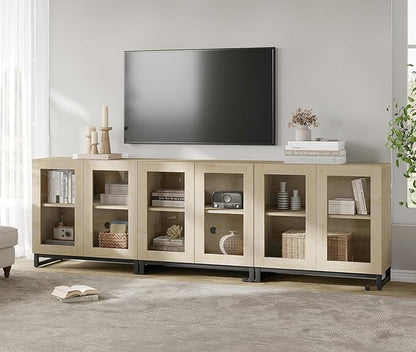 WAMPAT Modern TV Stand with Glass Doors