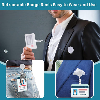 50 Pack Retractable Badge Reels,Retractable Badge Holder Reels with Belt Clip,Badge Reel Clips Holder for Hanging ID Card Key Chain Doctor Nurse Teachers Students Office Workers (White)
