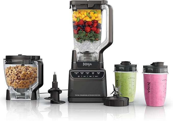 Ninja Kitchen System | All-in-One for Smoothies, Frozen Drinks, Veggie Chopper & More | With Full-Size Pitcher, 8 Cup Food Processor Bowl, (2) 18 oz. Cups, | 1200 Watt | Dark Grey | BR601AMZ