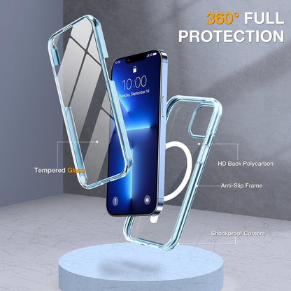 Miracase Magnetic for iPhone 13 Pro Max Case 6.7 inch, (Compatible with MagSafe) Upgrade Full-Body Clear Phone Bumper Case with Built-in 9H Tempered Glass Screen Protector, Magnetic Clear Blue
